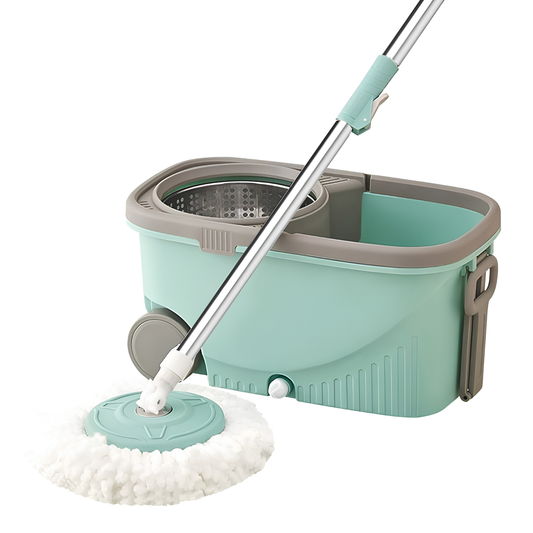 360° Spinning Bucket Floor Mop Set with Wheel and Handle Green