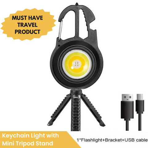 Multi Purpose COB Flashlight Travel Keychain with Tripod Stand