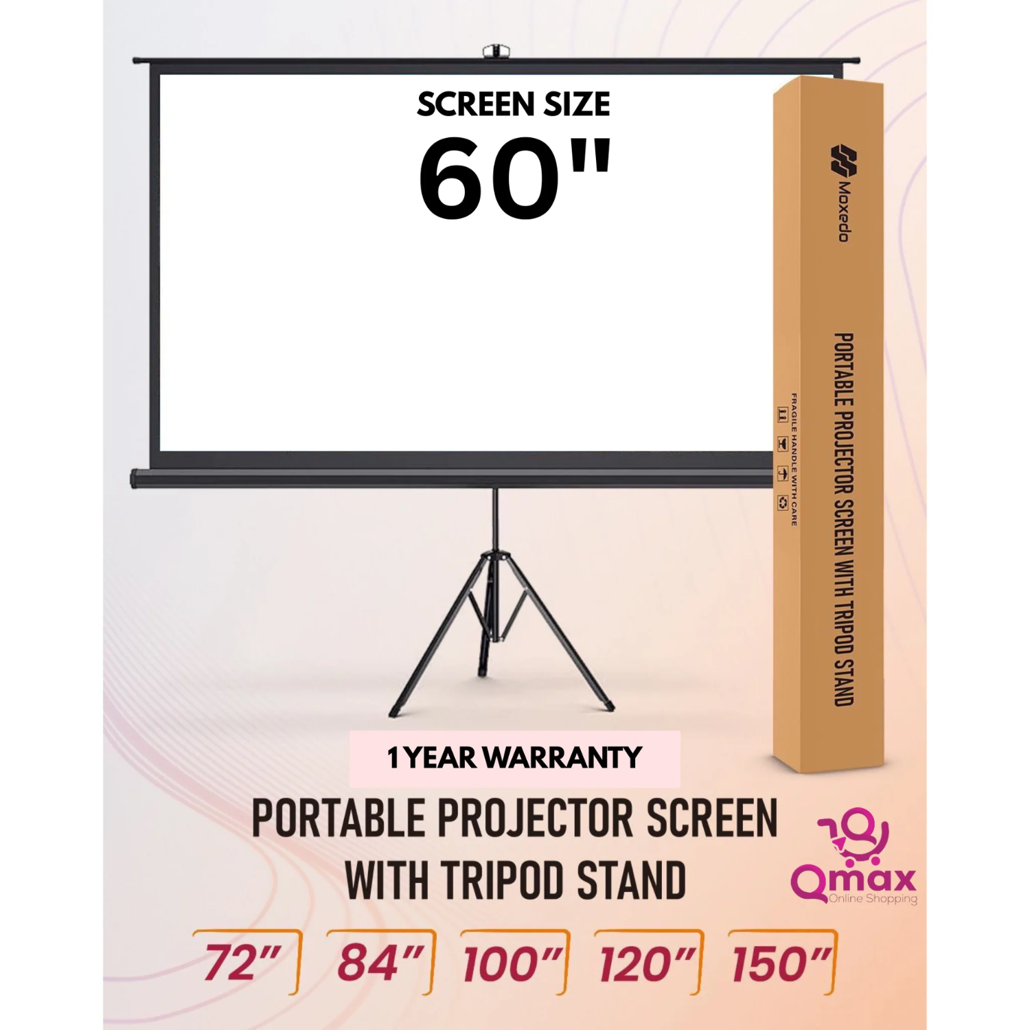 Moxedo Portable Carry N Go Projector Screen with Tripod Stand 60"