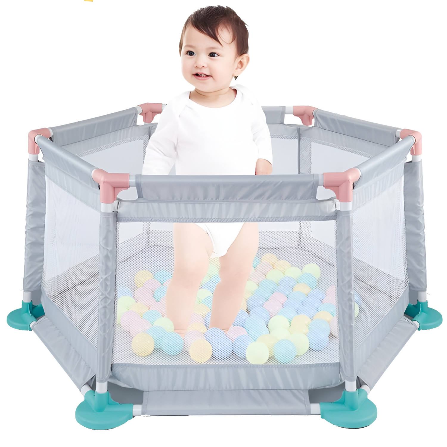 Hexagonal Playpen for Babies with 10 Balls