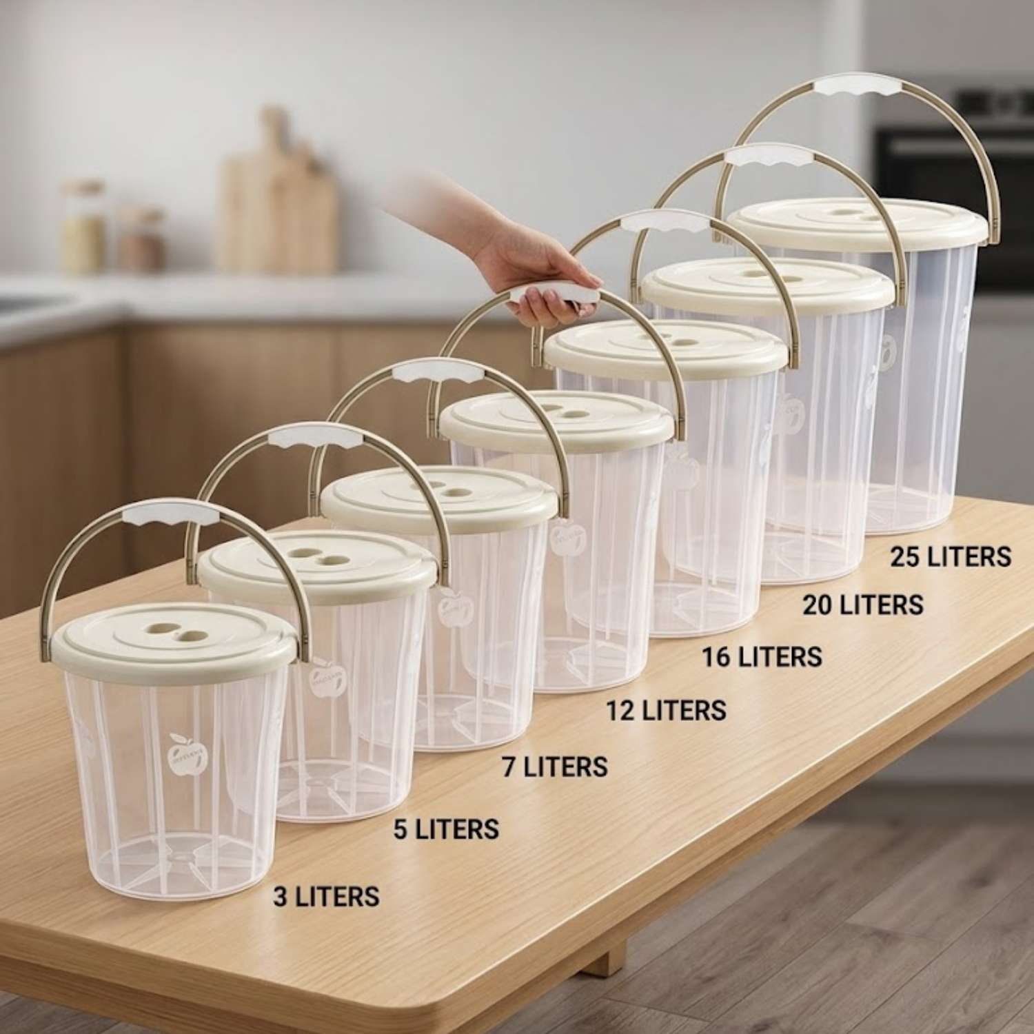Multi Purpose Transparent Plastic Bucket with Lid and Handle