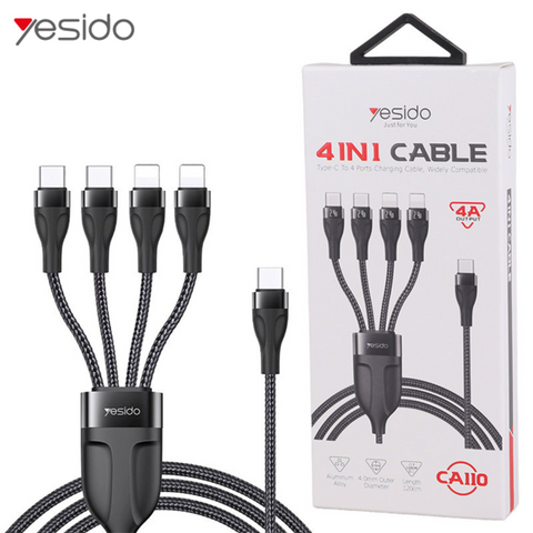 كابل شحن 4 في 1 - USB Type-C إلى 4 منافذ (2 Lightning + 2 USB C) - Yesido CA110