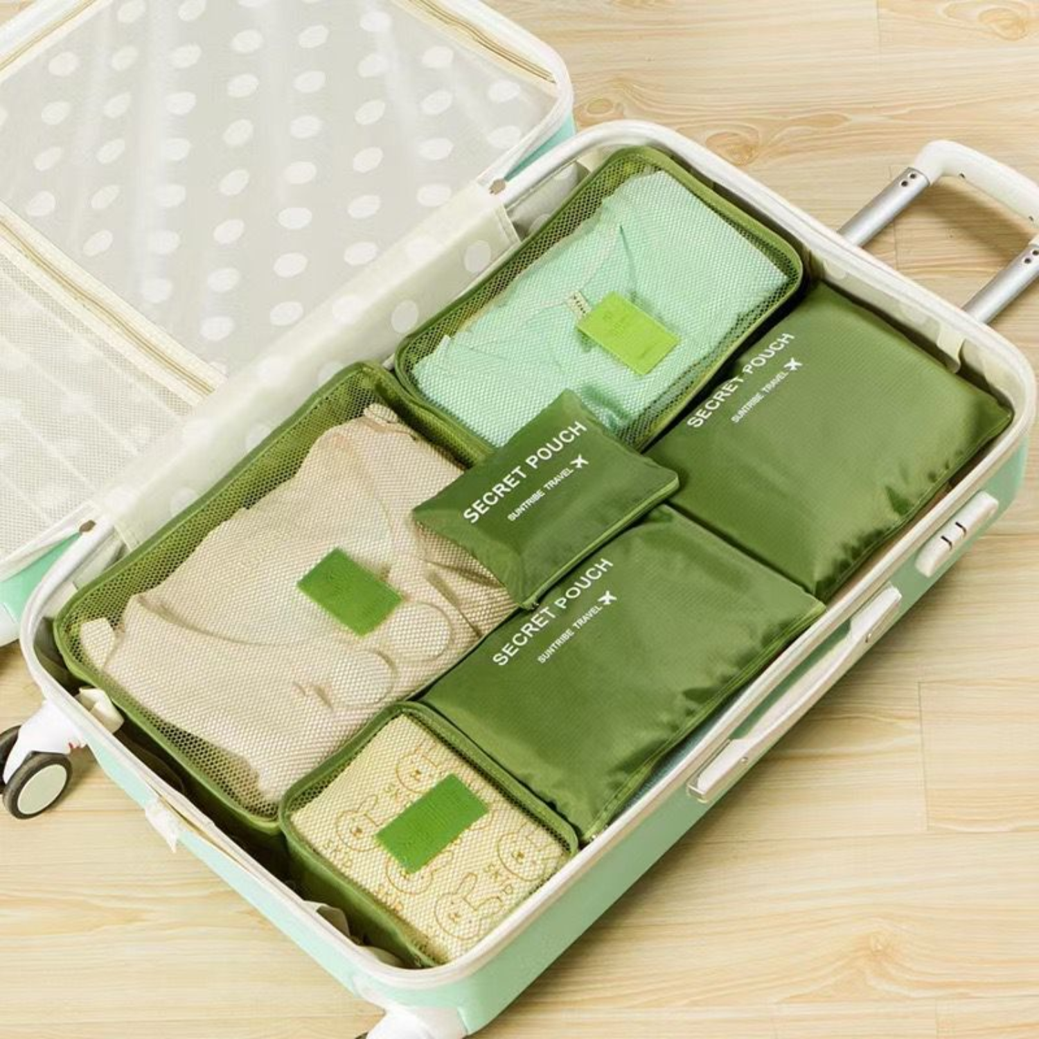 Travel Luggage Organizer Bags 6 Pieces/Set Green