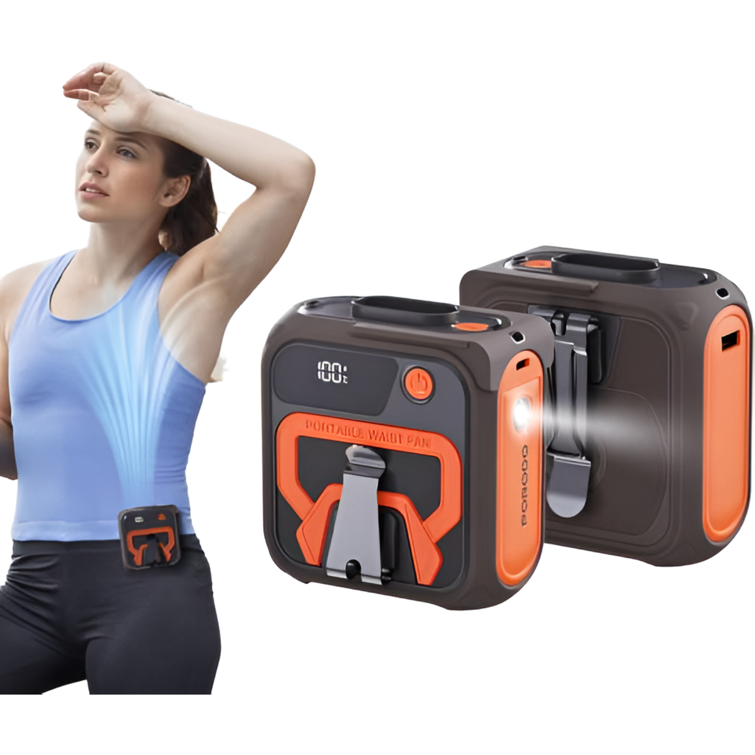 Porodo Multifunction Cooling Waist Fan with Power Bank and Flashlight