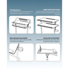 Moxedo FlexMate Adjustable Height Desk for Laptop with Ergonomic Tilt-top Surface