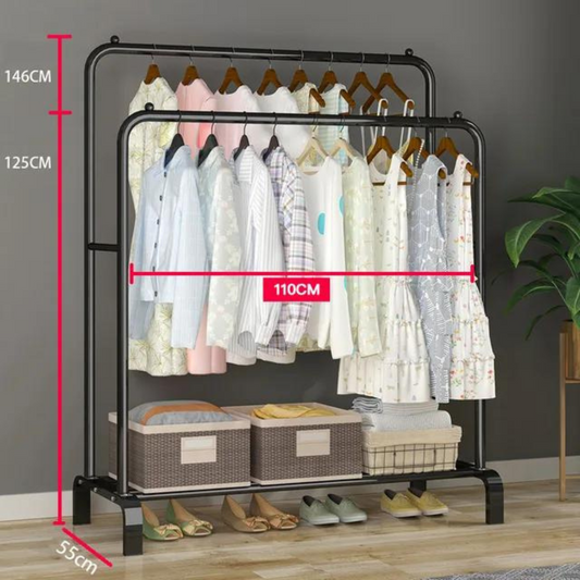 Double Pole Clothes Hanger, Stainless Steel Heavy Duty Cloth Stand