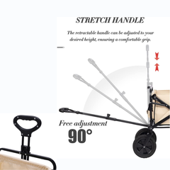 Collapsible Folding Wagon Trolley, 150KG Load Bearing Outdoor Wagon Cart