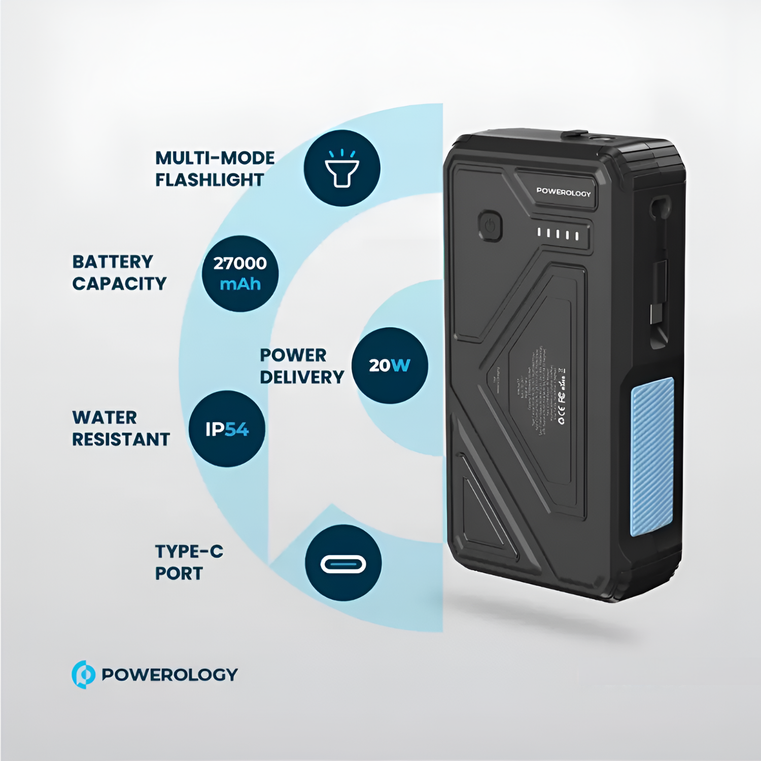 Powerology 27000mAh Solar Wireless Charging Power Bank