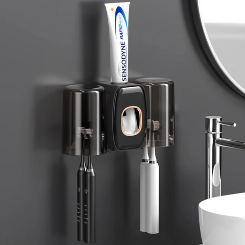 Wall Mounted Toothpaste Dispenser with Toothbrush Holder and Cups