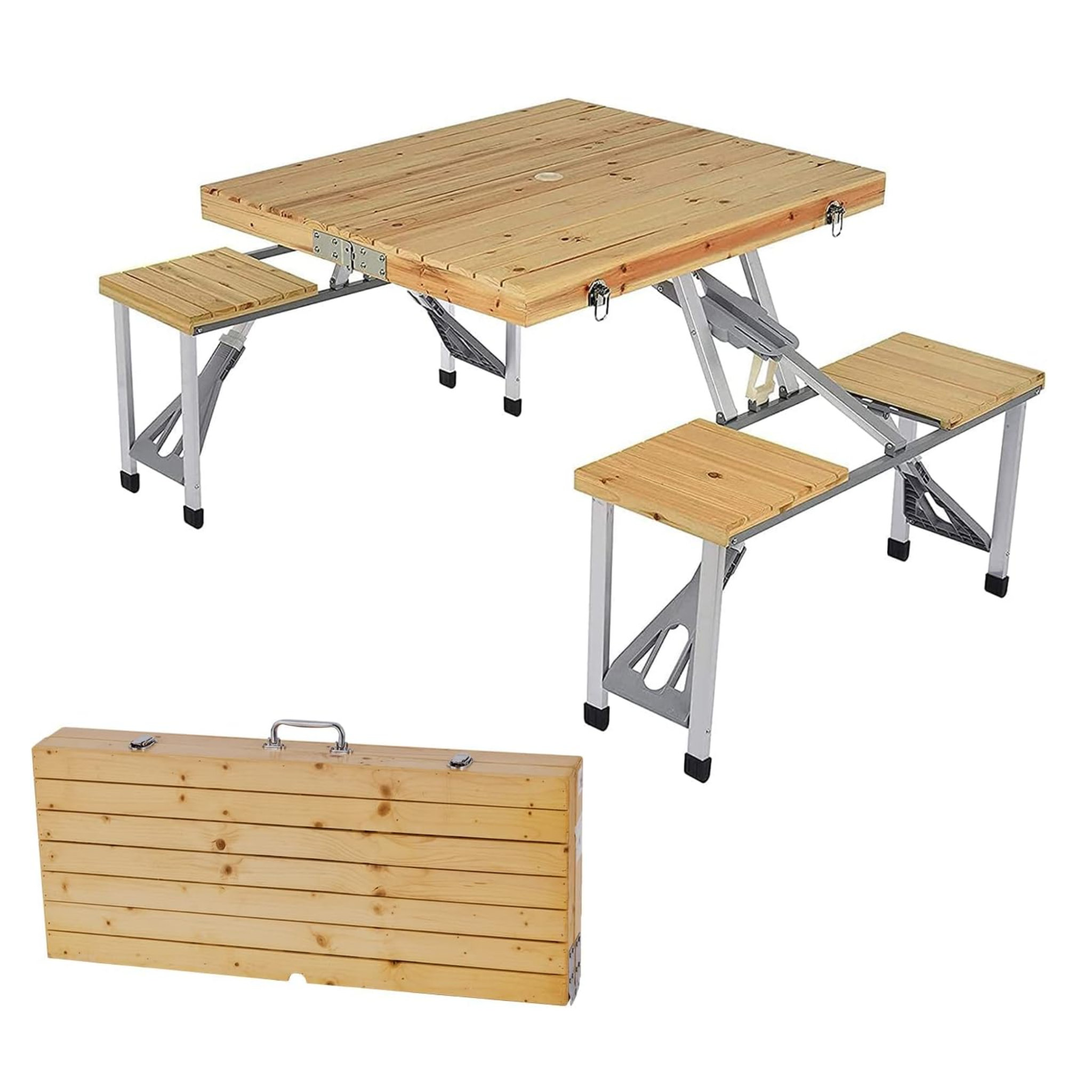 All-in-one Portable Folding Outdoor Camping Picnic Table with 4 Seats & Umbrella Hole