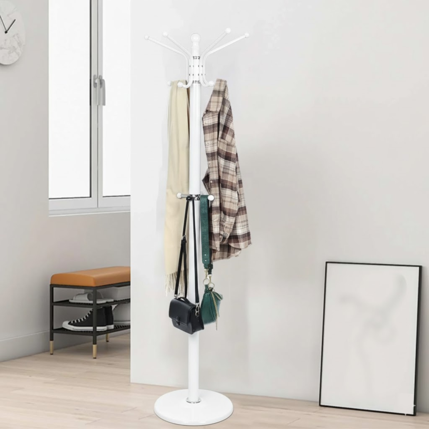 Clothes Hanger with Marble Base Single Marble Base White