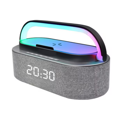 Portable Desktop LED Clock with Ambient Night Light, Speaker and 15W Wireless Charging