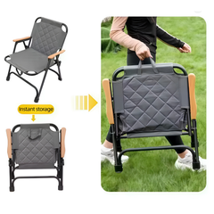 Premium Folding Camping Chair with Wooden Armrests