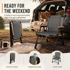 Premium Folding Camping Chair with Wooden Armrests