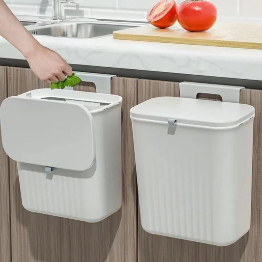 9 Liter Wall Mounted Kitchen Trash Bin, Hanging Waste Bin with Lid