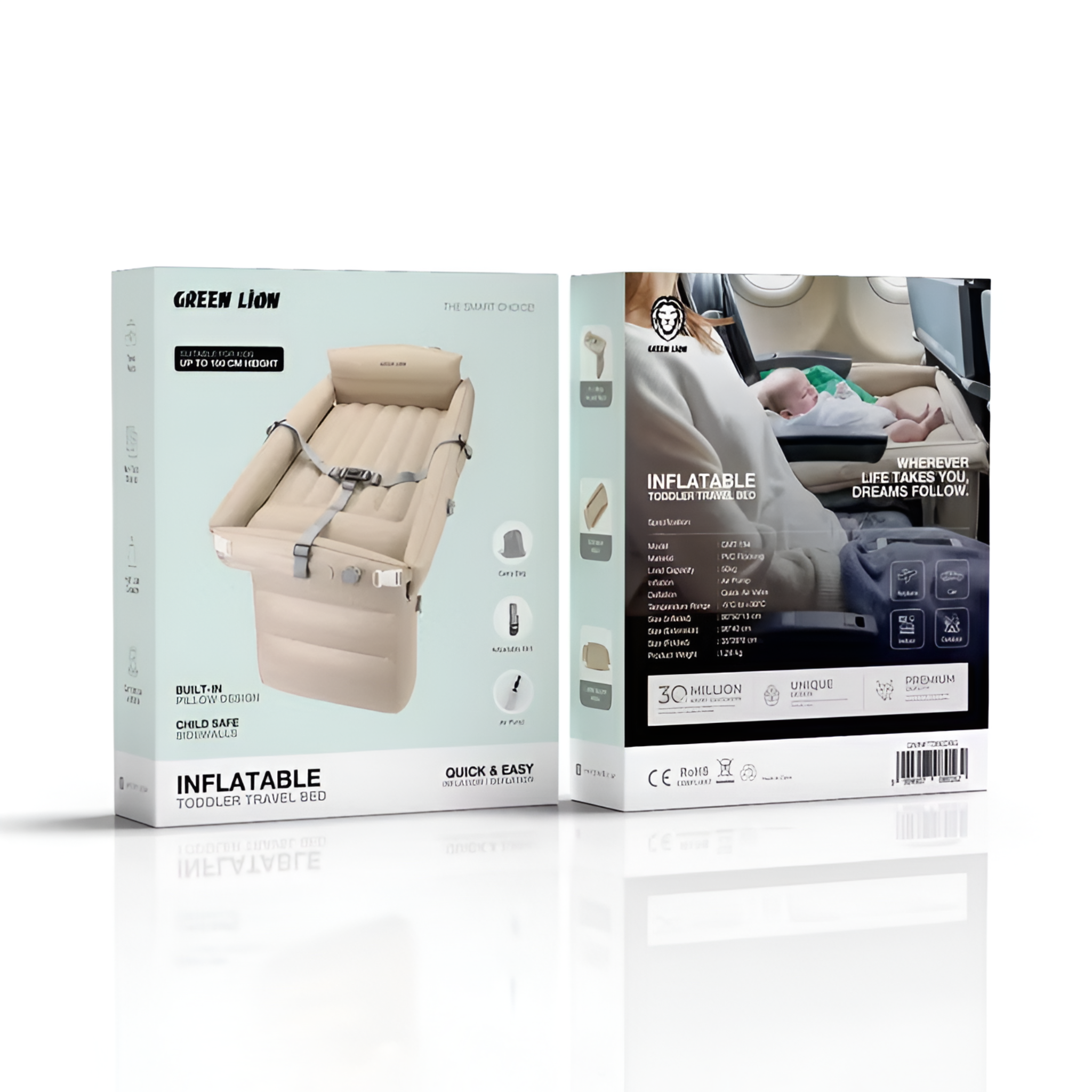 Green Lion Inflatable Toddler Travel Bed, Portable Baby Bed for Car