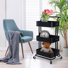 3 Tier Baskets Trolley Cart Organizer Rack with Swivel Wheels for Kitchen, Pantry, Bathroom and Living Room