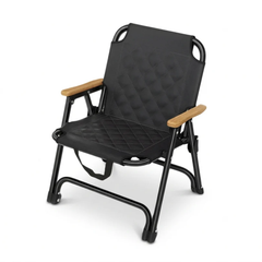 Portable Folding Quilted Outdoor Camping Chair with Wooden Armrest