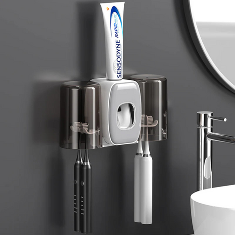 Wall Mounted Toothpaste Dispenser with Toothbrush Holder and Cups