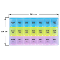 7 Day Weekly Pill Organizer Box, Three-Times-a-Day Tablet Medicine Storage