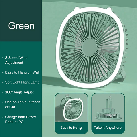 Portable USB Rechargeable 3 Speed Table Desk Fan with Lamp