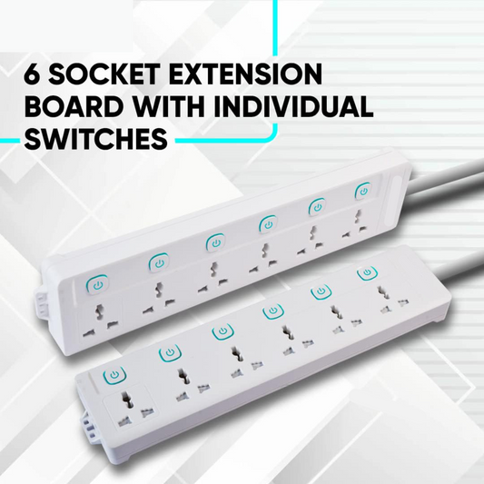 LightX 3250W Extension Board with 6 Socket & 5 Meter Cord with Individual Switch