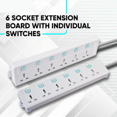 LightX 3250W Extension Board with 6 Socket & 5 Meter Cord with Individual Switch