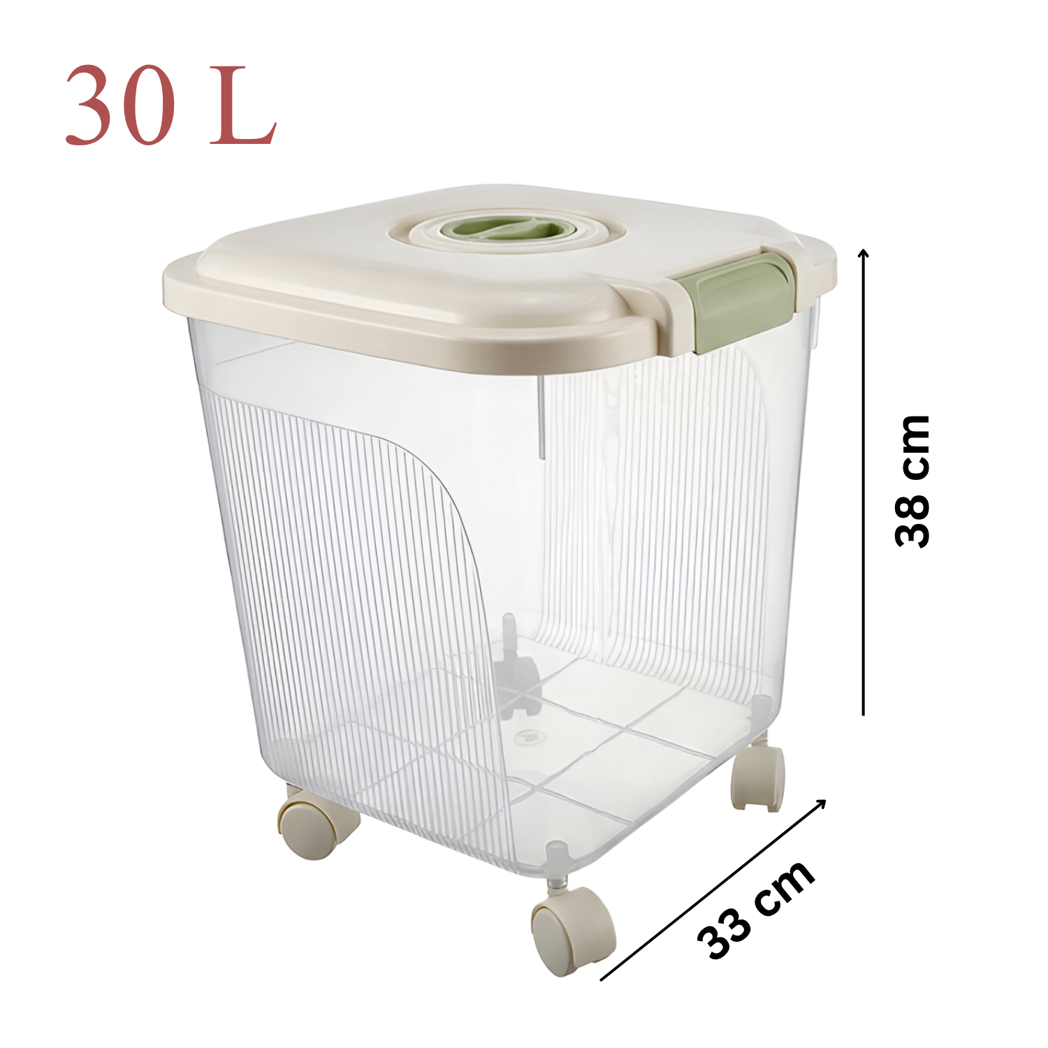 30 Liter Large Capacity Airtight Rice Storage Bucket Container with Wheels, Mug and Secure Latch System