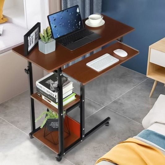 Bedside Laptop Table with Keyboard Tray, Storage Shelf and Wheels