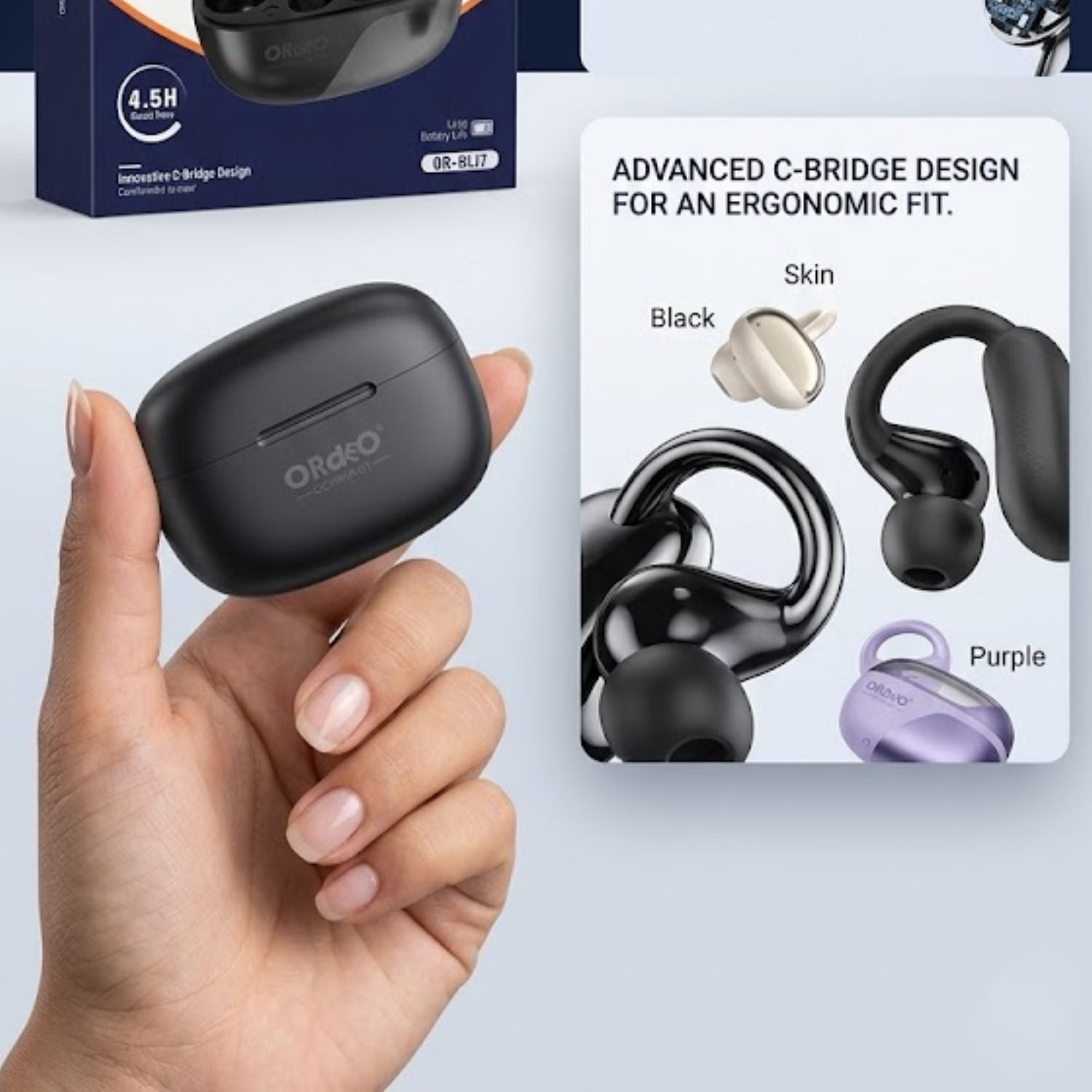 ORDEO Germany OR-BL17 Premium Clip Earbuds, True Wireless Noise Cancelling Earphones - Huawei FreeClip 2 Alternative