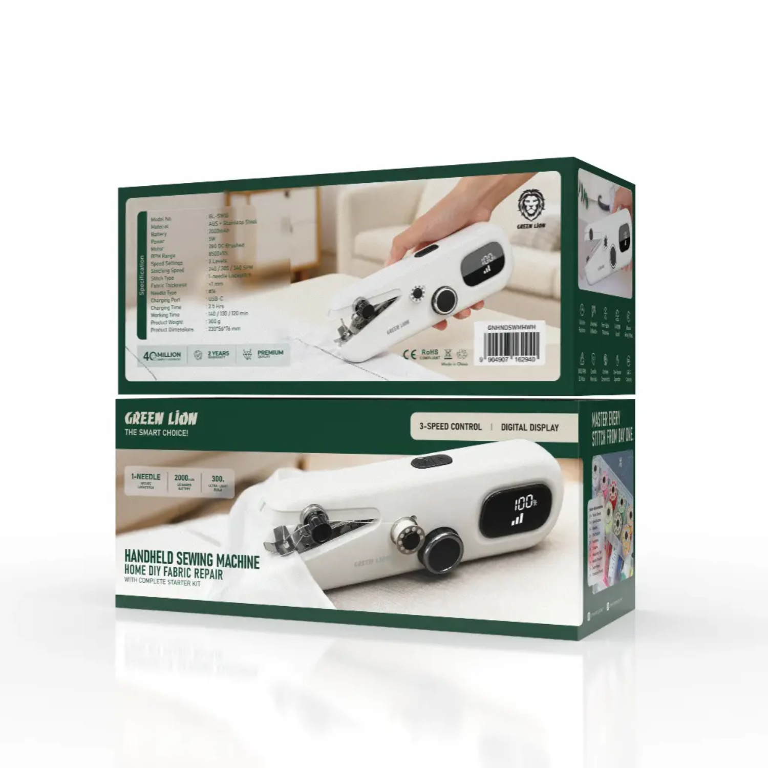 Green Lion Handheld Sewing and Stitching Machine with Complete Starter Kit