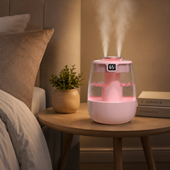 Double Spray Desktop Air Humidifier Diffuser with Night Light Pink