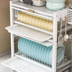 Dish Drainer Rack with Drawer & Lid Cover - Kitchen Countertop Storage Cabinet
