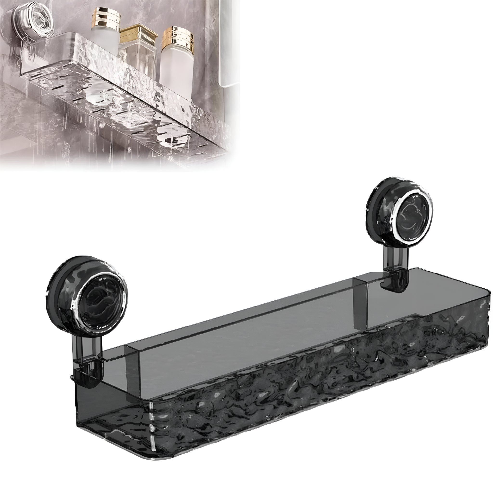 Wall Mounted Suction Cup Storage Holder for Bathroom Shower Supplies Black Transparent