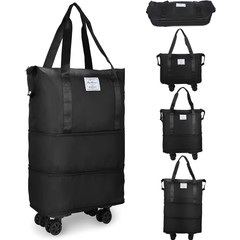 Foldable Expandable Travel Duffel Bag with Wheels Large Capacity Black