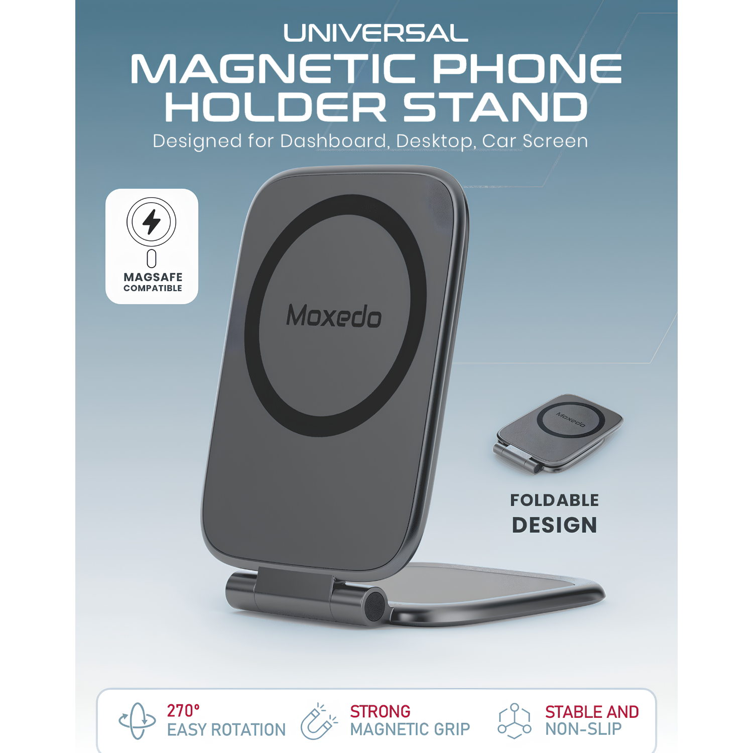 Moxedo Magnetic Phone Holder Stand Designed for Dashboard, Desktop, Car Screen
