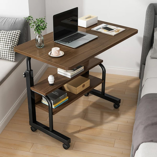 Bedside Laptop Desk Table with Storage Shelves