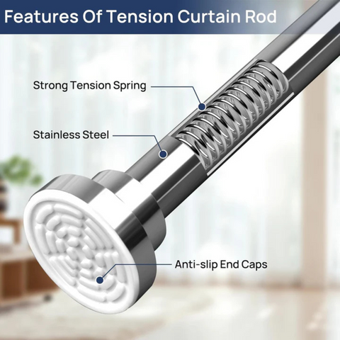 Extendable Tension Rod for Curtain - Curtain Pole, Adjustable Wardrobe Rail