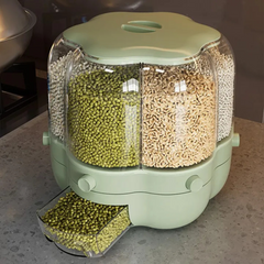 6 Grid Rotating 6.5Kg Rice & Cereal Dispenser Storage Organizer, One-click Rice Output