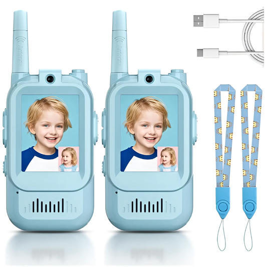 Children's Interactive Video Walkie Talkie, Rechargeable Kids Interactive Set with Camera and Voice Chat Blue