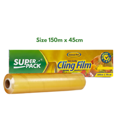 Super Pack Cling Film Premium with Built-in Plastic Film Roller and Cutter 150 meter x 45 cm