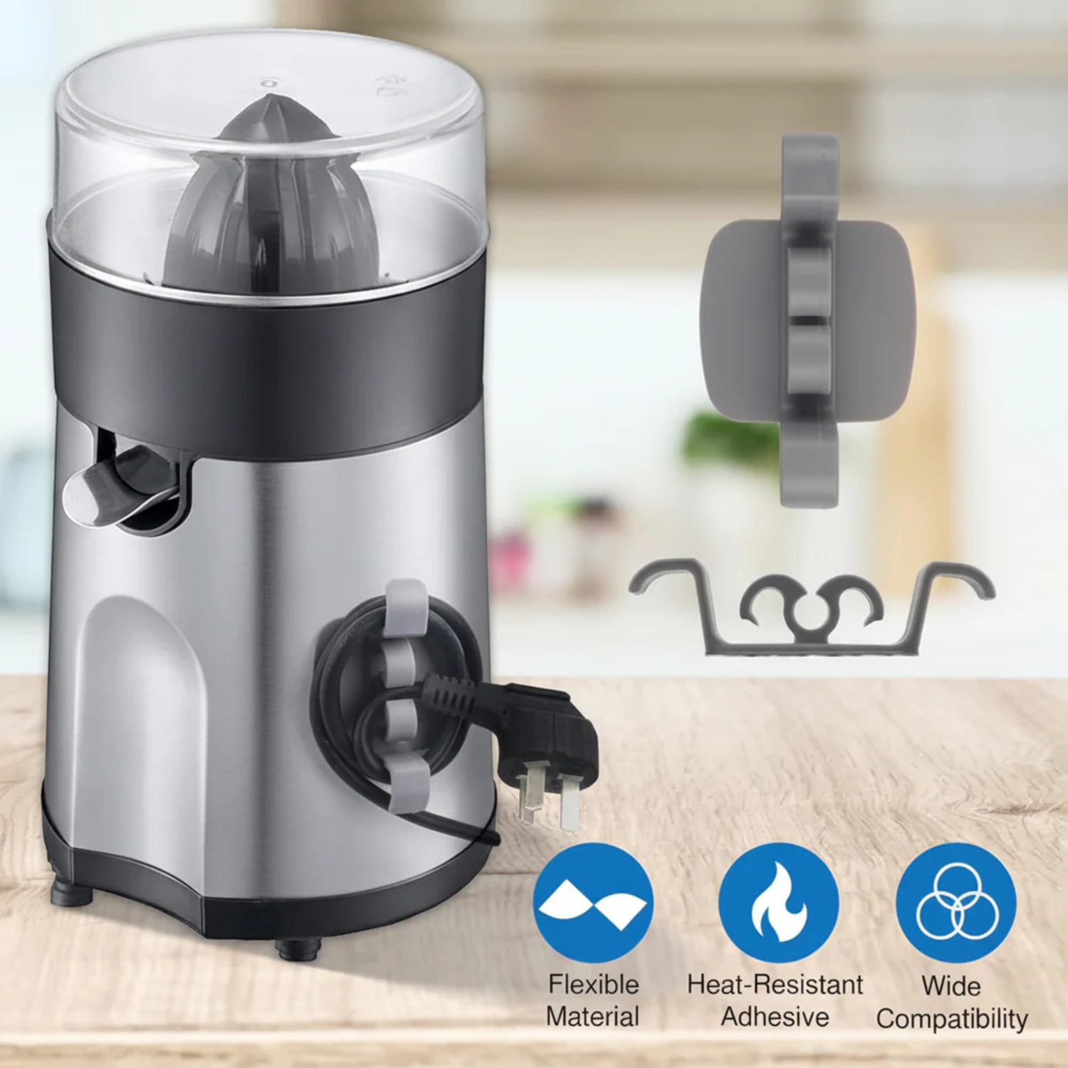 Self Adhesive Sticky Hole-Free Cable Winding Organizer, Cord Holder Clips for Kitchen Appliances - Pack of 3