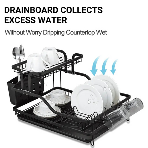 Dish Drying Rack with Drainboard and Cup Holder