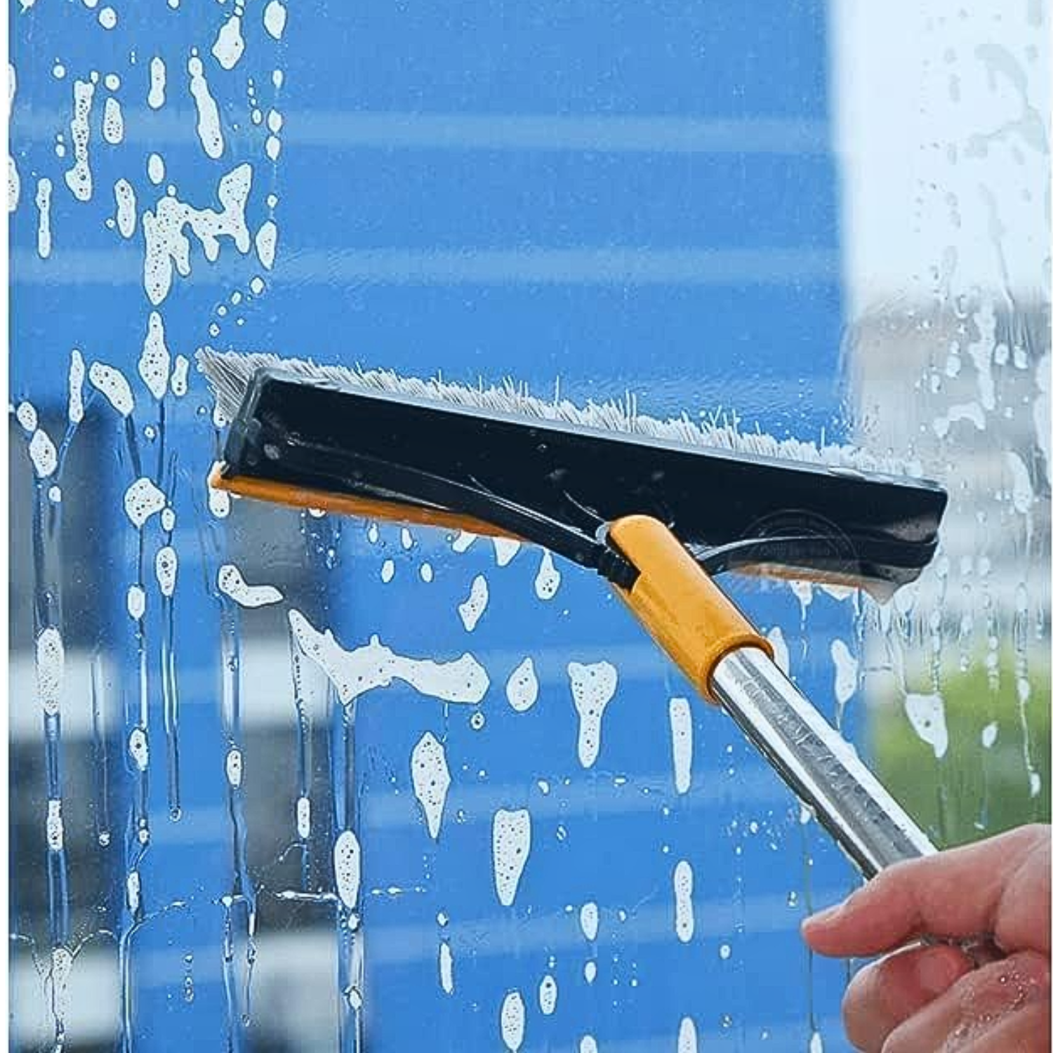 2 IN 1 Bathroom Floor Cleaning Hard Bristles Scrub Brush with Rotating Long Handle Wiper