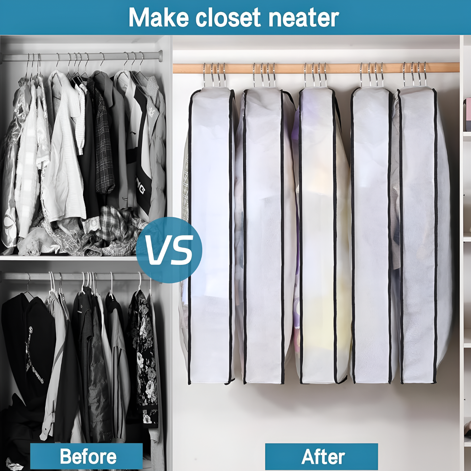 Hanging Garment Bag for Clothes, Dustproof Transparent Cover for Wardrobe