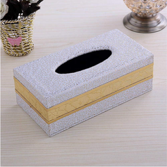 Rectangular Desktop Tissue Paper Holder Box 24 × 12 × 9 cm White + Golden