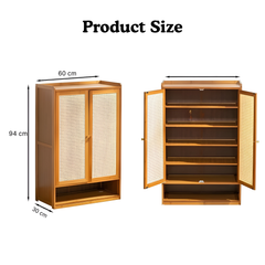 Wooden Shoe Rack with Retro Mesh Doors