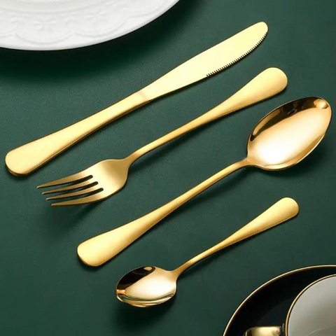 Polished Premium Stainless Steel Golden Cutlery Set (4 Pcs/Set)