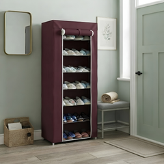 7 Layer Fabric Shoe Storage Rack Wine Red