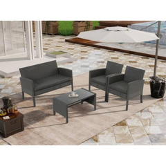 4 Seater Patio Outdoor Furniture Set, 4 Person Cushion Sofa Chairs with Center Coffee Table